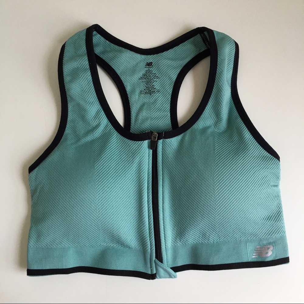 New Balance Women's Front-Zip Sports Bra in Aqua